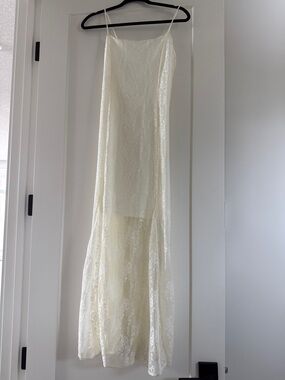 Ivory Lace Slip Dress - Sheer Bias Cut Maxi